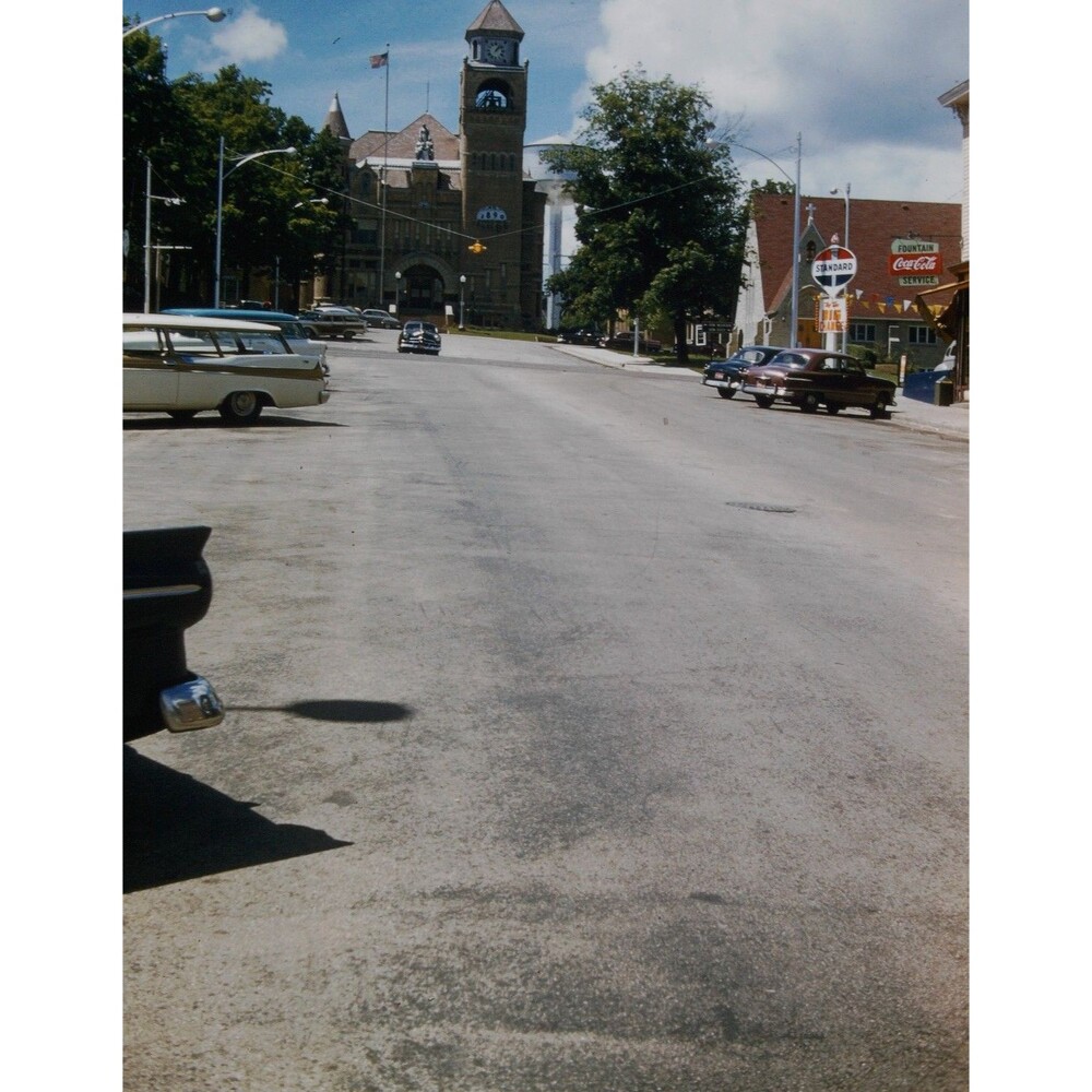 Kodak 35mm 1950s Red Border Kodachrome, Historic street scene from a small town